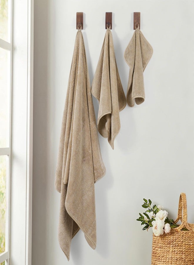 MICROFI Ring Spun Terry Microfiber Bath Towel Set, 3 Piece, Oversize, Quick Dry, Lint Free, Includes Bath, face, and Hand Towels (Beige) - Image 3